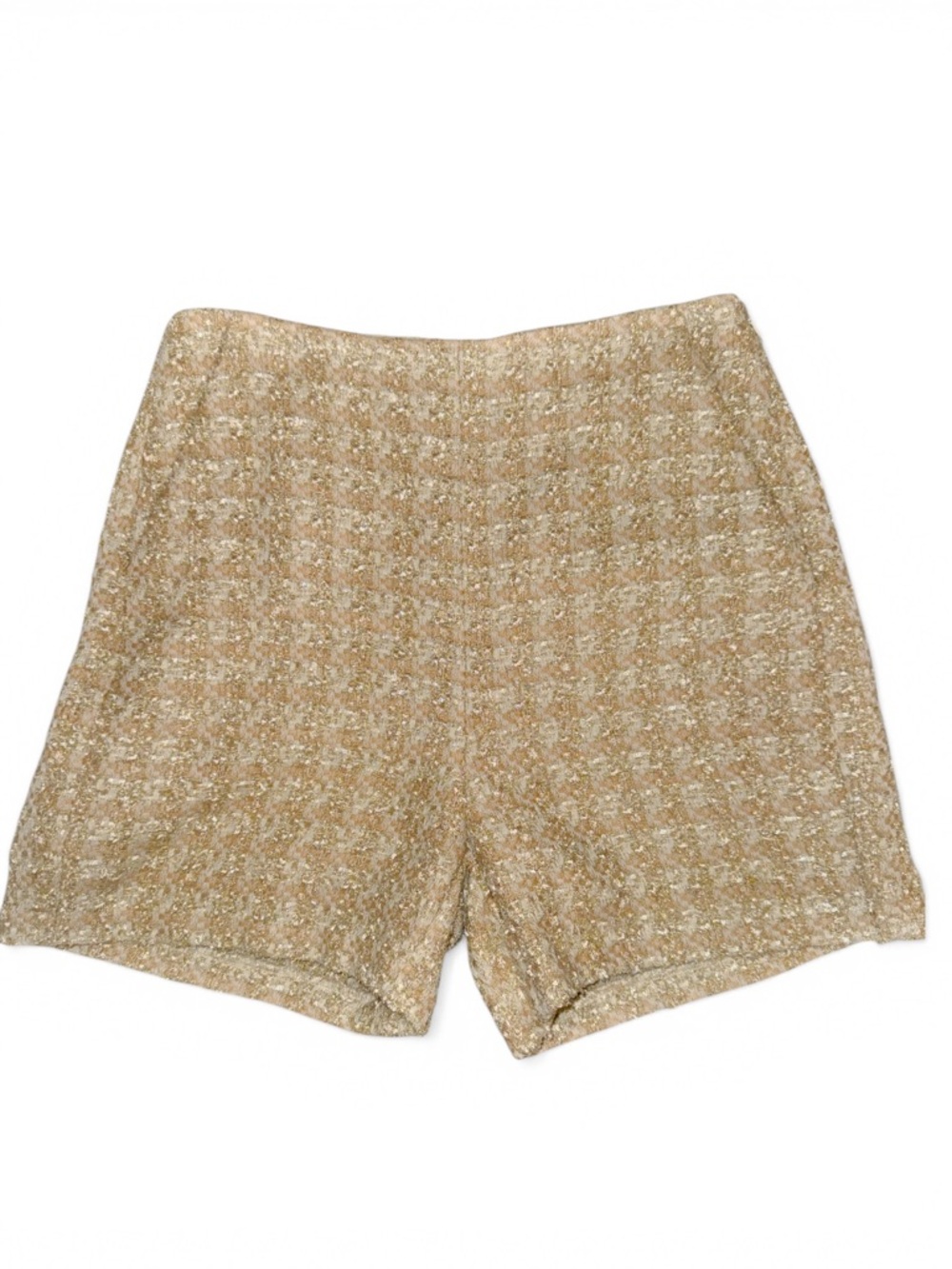 Size 0 Express Beige White Gold Metallic High Rise Dressy Tweed Shorts Pockets - Picture 4 of 4